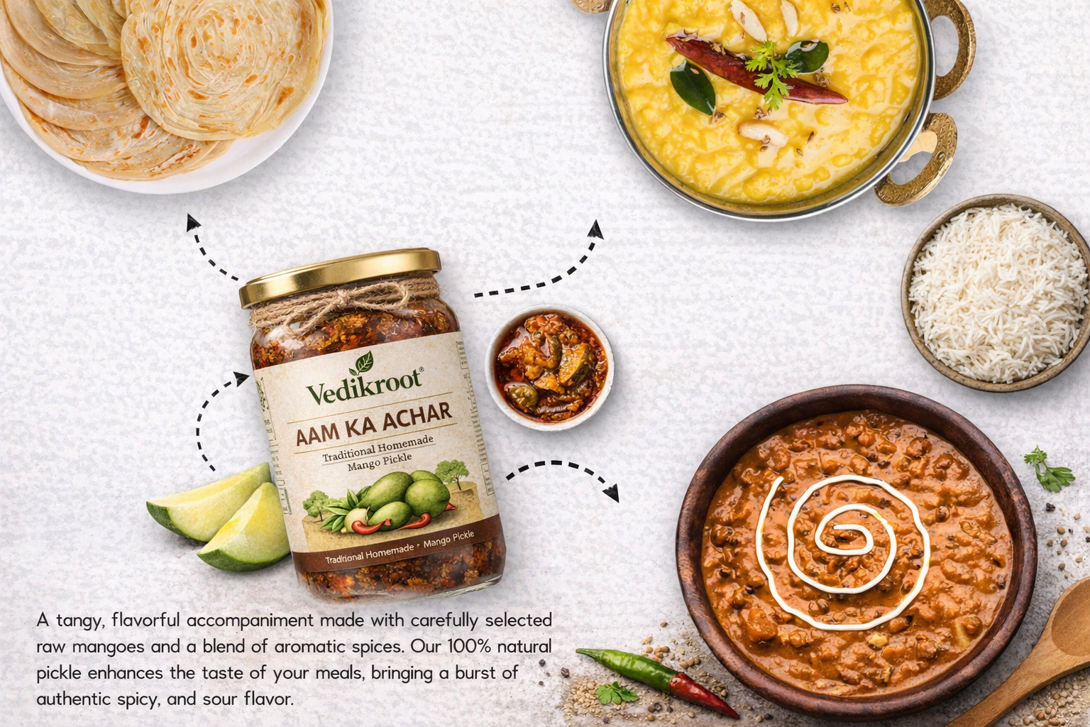 Vedik Root Homemade Organic Aam Ka Achar | Traditional Indian Sun-Dried Mango Pickle | Made from Homegrown Mangoes | No Preservatives Authentic Achar