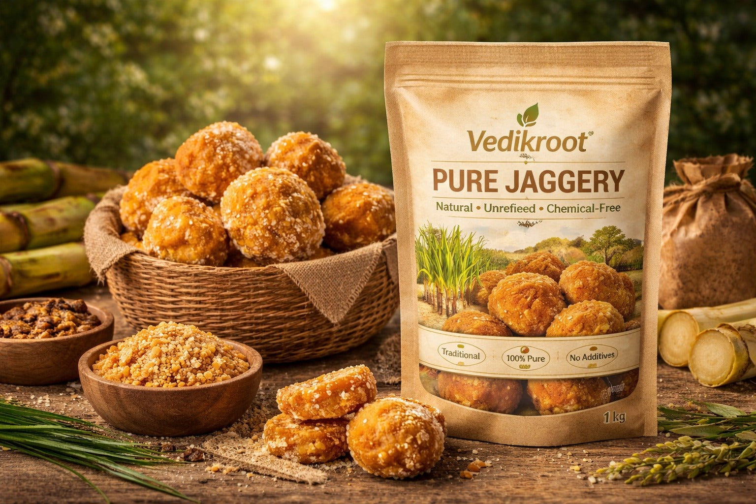 Vedik Root Organic Desi Gur | Saharanpur Famous Jaggery | Farm Fresh Sugarcane Gur | Homemade Traditional Jaggery | Hygienically Prepared | Natural Unrefined Sweetener | No Chemicals