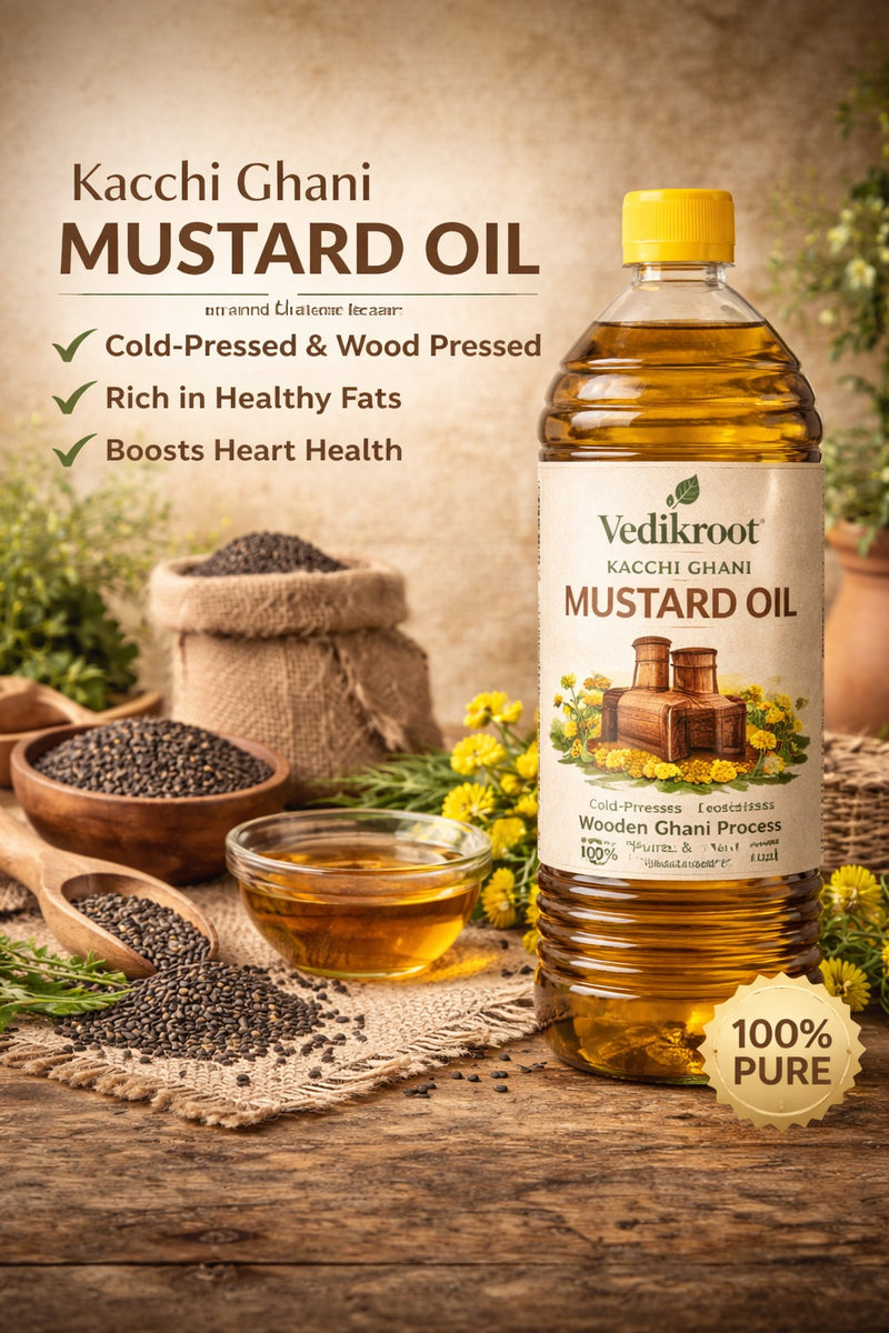 Vedik Root Organic Cold Pressed Mustard Oil | Kacchi Ghani Mustard Oil for Cooking | Natural Traditional Indian Oil | No Chemicals | Healthy Heart-Friendly Oil